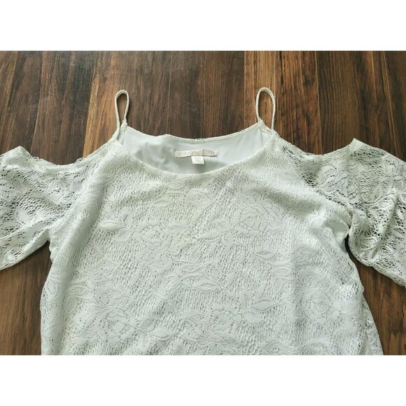 Boston Proper White Lace And Fringe Cold Shoulder Top Western Cowgirl Sz M - Picture 4 of 7
